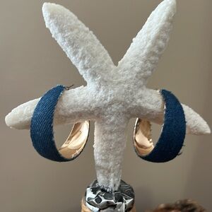 Blue Denim/Gold Tone Hoop Earrings